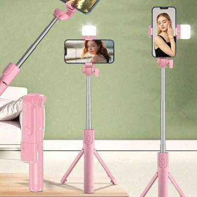 Palo de selfie Bluetooth con trípode, luz de relleno y control remoto para retransmisiones en vivo y fotografía, compatible con la mayoría de los teléfonos inteligentes. Luz LED portátil y regulable para cámaras y videocámaras, vlogging para fotografía, selfie, video, videoconferencias, entrevistas, retransmisiones en vivo, reuniones familiares, fiestas de Navidad, actividades al aire libre, vacaciones de verano y viajes