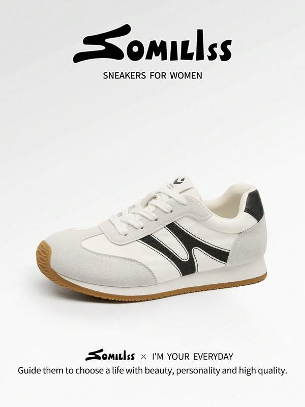 somiliss Women's Wide Toe Sports Casual Shoes, Classic Retro Style, Comfortable Soft Sole With Arch Support, Suitable For Commuting And Daily Wear, Spring, Black & White