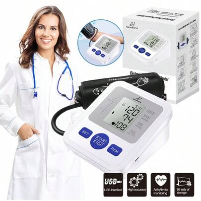 Medidores de presión arterial digital de monitores, pulso, de pulso y los signos vitales | dos modalidades de trabajo constante, grandes pantallas LED, anuncios de voz en español