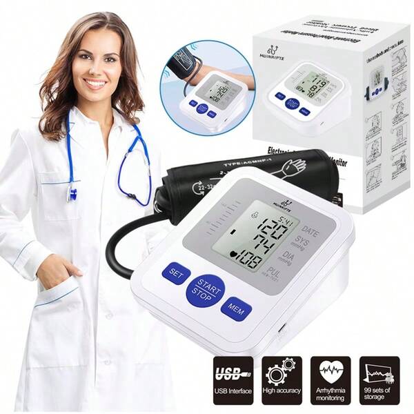 Medidores de presión arterial digital de monitores, pulso, de pulso y los signos vitales | dos modalidades de trabajo constante, grandes pantallas LED, anuncios de voz en español