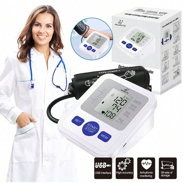 Medidores de presión arterial digital de monitores, pulso, de pulso y los signos vitales | dos modalidades de trabajo constante, grandes pantallas LED, anuncios de voz en español - Blanco - Añade 1