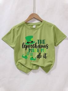 这款圣帕特里克节女童短袖T恤采用独特的印花和柔软的圆领设计，是一款休闲浅绿色T恤。 - 綠色 - 查看 5
