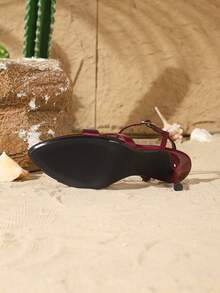 On feet& in love Women's Fashionable Elegant Pointed Toe Thin High Heel Sandals With Criss-Cross Strap Open Toe High Heels, Suitable For Dresses In Summer - Burgundy - View 7