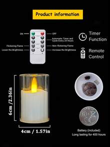 6/12/24pcs Flickering Flameless Candle Lights With Timer Remote Control, Battery Operated Mini Wishing Candles, Suitable For Christmas, Halloween, Valentine's Day, Dining Table, Proposal, Wedding, Party, Gift, Holiday - Transparent - Cup Wax - View 11