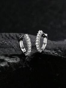 男士水钻耳环一对，时尚款式，铜锆石镶嵌蓝色心形，个性嘻哈耳环，百搭风格，适合日常佩戴和派对场合 - 彩色 - 查看 7