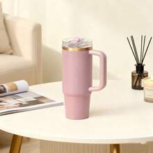 STANLEYO 40oz Stylish Matte Pink Insulated Tumbler With Gold Accent – Double-Wall Stainless Steel Cup With Handle, Flip-Top Lid, Leak-Proof Reusable For Coffee, Tea & Smoothies | Ideal Holiday Gift For Family & Friends - Hồng - Xem 4