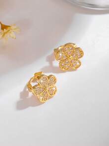一对优雅的锆石花朵耳环，是送给女性、女孩、母亲、老师、朋友的理想日常佩戴礼物。 - 金黃色花朵 - 查看 4