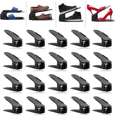 Adjustable Shoe Rack, Double-Tier Shoe Organizer Rack, Suitable For High Heels And Sneakers, Neat And Fashionable Storage Essential, Stackable Shoe Boxes