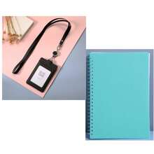 紋理卡片套，可縮收夾和掛繩，適用於學生和專業人士，PU皮革身份證卡卷軸 - 豎 - 查看 24