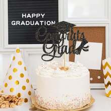 10pcs Glitter Graduation Cake Decorations, Shiny Graduation Cap Food Picks, Suitable For High School & University 2026 Graduation Theme Desserts, Applicable For Graduation Ball Party Supplies - Black - View 4