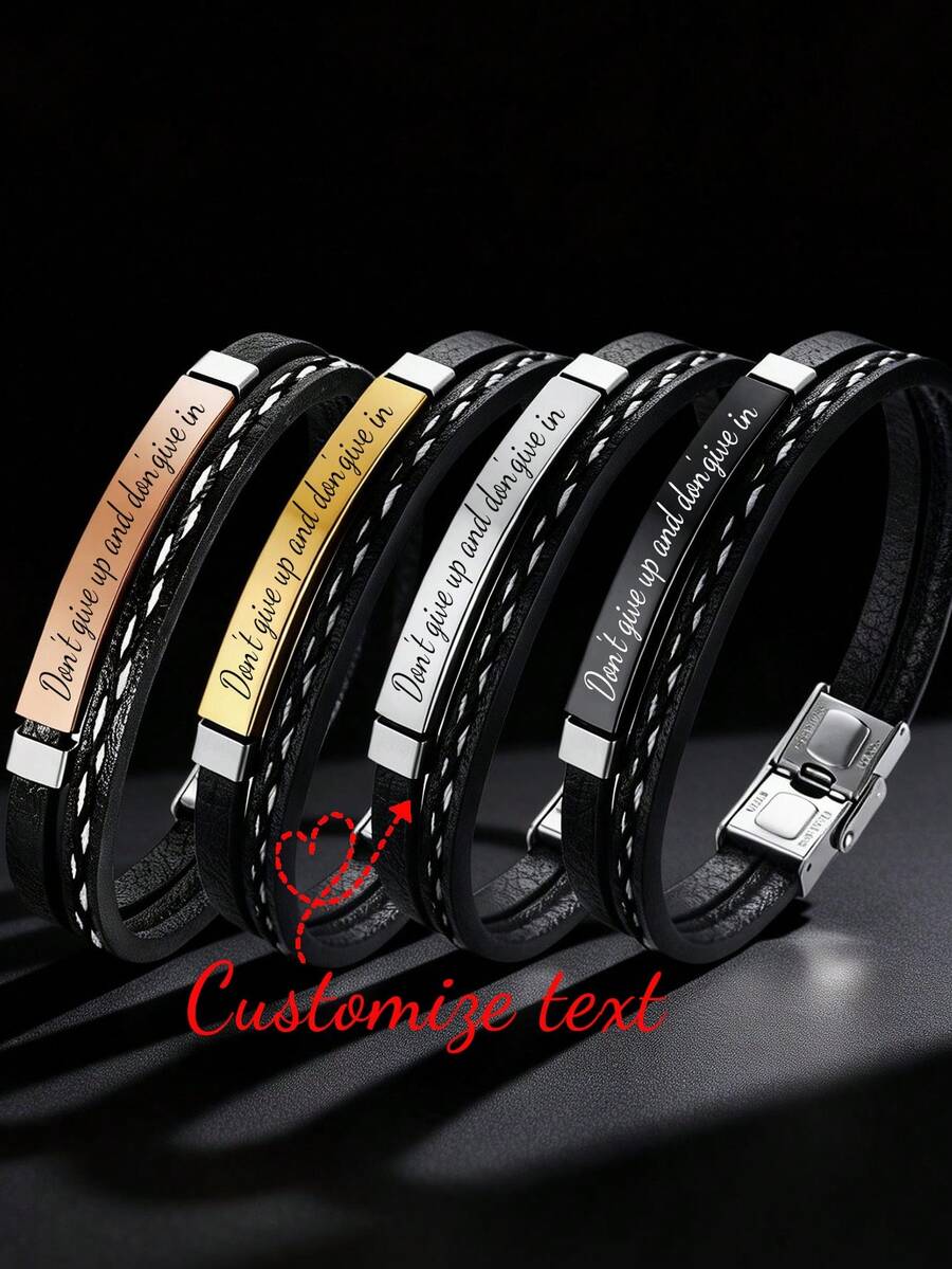 1pc Personalized Minimalist Jewelry, Stainless Steel Laser Engraved Name Bracelet, Best Gift For Men, Suitable For Graduation, Back To School, Father's Day - Multicolor - View 1