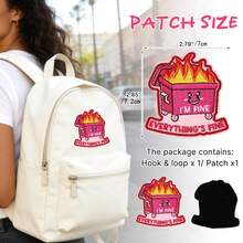 GIURKUU 1个粉色“我很好，一切都好”布贴，趣味垃圾桶着火图案魔术贴布贴，刺绣士气贴片，可用于背包、狗背带、军用背心、布贴墙、帽子等。 - A - 查看 8