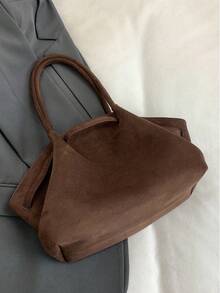 Dedoo 1pc Faux Suede Tote Bag, Large Capacity Solid Color Mature Elegant Ladies Handbag, Retro Style Work Bag, Suitable For Girls, Women, College Students, Office Workers - 棕色 - 查看 4