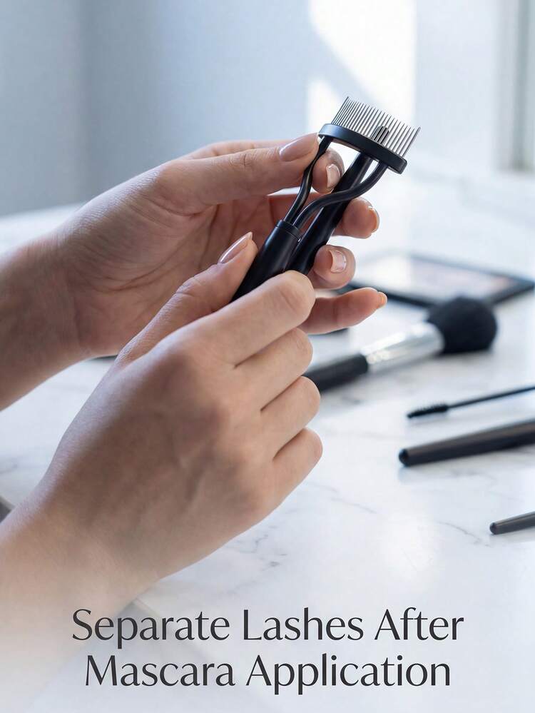 1pc Eyelash Comb Eyebrow Brush Eyelash Separator Eyelash Mascara Applicator Eyelash Curler With Comb Cover, Curved Design Makeup Brush Tool - Black - View 8