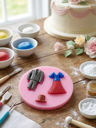 1pc/2pcs Men's Suit Hat Set Silicone Mold, Women's Long Dress Chocolate Mold, Suitable For DIY Wedding Party Cake Soft Cookies Soap Sugar Pudding Hard Candy Dessert Candle Decoration