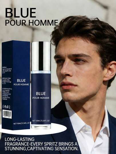 10毫升/0.34液盎司 男士专属蓝色木质花香滚珠香水油 - 持久留香，不含酒精，便携玻璃瓶装，精美香氛，节日送礼佳品