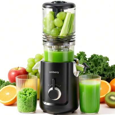 celiberry Cold Press Juicer Machines, 5.3" Large Feed Chute Slow Masticating Juicer For Whole Fruits & Vegetables, 300W Quiet Juice Extractor, Easy To Clean, Anti-Clog, No Drip, 99% High Juice Yield