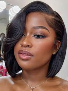 Wig Bye Bye Knots 7x5 Lace Closure Side Part Layered Bob Glueless Wig With Side Swept Bangs With Invisible Drawstring Natural Hairline Pre Cut Pre Pluck Pre Bleached Tangle-Free Transparent Lace 100% Human Hair Beginner Friendly Wear Go Unice Hair - SNatural - View 3