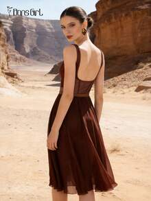 DonsGirl 1pc Women's Elegant Flowing Chiffon Tutu Skirt, Mid-Length Elastic Waist Ballet Princess Party Cosplay Performance Dance Costume - Coffee Brown - View 3