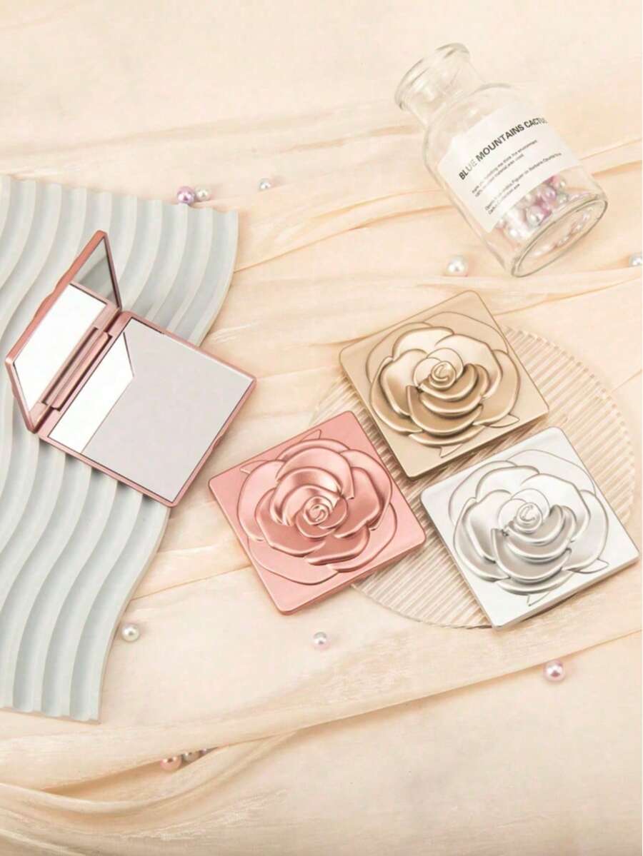 This Exquisite Square Folding Makeup Mirror With A Rose Pattern And 2x Magnification High-Definition Glass Is The Perfect Gift For A Beloved Mother, Aunt, Grandmother, Daughter, Niece, Sister, Bride, And Bridesmaid. Ideal For Holidays, Birthdays, Weddings, Mother's Day, And Valentine's Day. A Mini Mirror, A Pocket-Sized Vanity Mirror, Perfect For The Living Room Or Bedroom.,Cheap,Valentine's Day,Cheap Items,Travel,Travel Essential,Room Decor,Valentine's Gift,Cheap Stuff,Room,1 Dollar Items,Vacation Essentials,Gifts For Women,Bedroom,Valentine,99 Cent - 彩色 - 查看 1