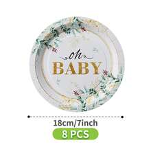Oh Baby Eucalyptus Leaf Gold Disposable Plate, Napkin, Cup Set, Plates, Napkins And Cups Party Supplies, Serves 8 Guests, Disposable Paper Plates Party Tableware Suitable For Birthday, Wedding, Theme Party, Family Picnic - Multicolor - View 9