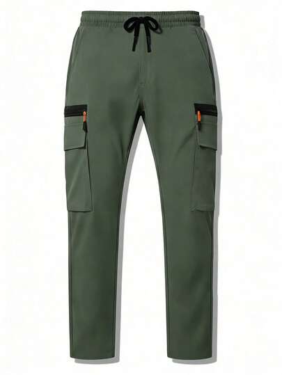 Men's Sports Pants, Running & Fitness Shorts, Multi-Pocket Casual Cargo Pants, Straight Leg Drawstring, Spring/Summer