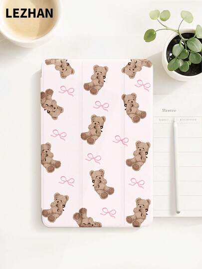 1pc Cute Pink Bow & Teddy Bear Pattern Tablet Protective Case, Compatible With IPad (A16) 11 Inch 11th Gen 2025/10th Gen, IPad 10.2 Inch, IPad Pro 2021/2020, Galaxy Tab A8 10.5 Inch 2022, Matepad 10.4/Tab, Anti-Drop, With Pencil Slot, Sleep/Wake Support, Gift For Kids/Family, Valentine's Day Gift