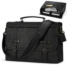 NEWHEY 17英寸男士PU皮革笔记本电脑包，男士公文包，男士防水斜挎包，男士单肩笔记本电脑包 - 彩色 - 查看 10