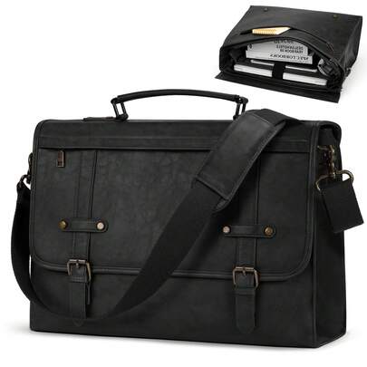 NEWHEY Túi đựng laptop nam 17 inch bằng da PU, cặp tài liệu nam, túi đeo chéo chống nước nam, túi đeo vai đựng laptop nam