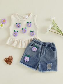 Baby Girls Tank Top Co-Ords - Purple - View 2