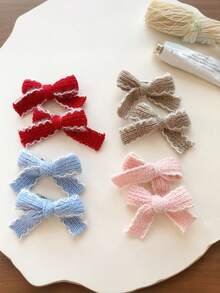 2个装女士可爱针织蝴蝶结发夹，刘海夹，马尾夹，甜美女孩发饰 - 彩色 - 查看 1