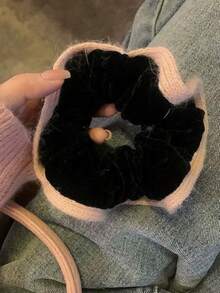 Soft -Inspired Contrast Color Fuzzy Hair Scrunchie, Fashionable Ponytail Holder Hair Elastics Hair Rubber Bands Hair Rope Elastic Hair Tie - Multicolor - View 6