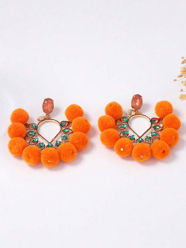 1对简约时尚清新夸张毛球微镶锆石吊坠耳环，小众高端女士耳环 - 玫紅色 - 查看 6