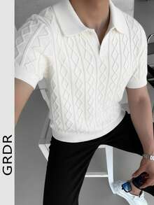GRDR 男士夏季针织纯色短袖衬衫，适合商务用餐场合，经典纯色 - 白色 - 查看 10