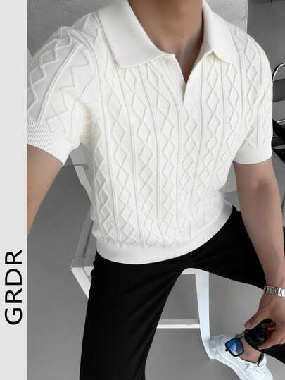 GRDR Camicia a maniche corte in maglia tinta unita da uomo per l'estate, adatta per occasioni di business e pranzi, colore classico tinta unita