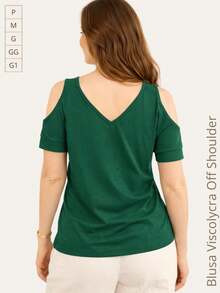 Off-Shoulder Printed Viscose Blouse With Straps - 軍綠色 - 查看 4