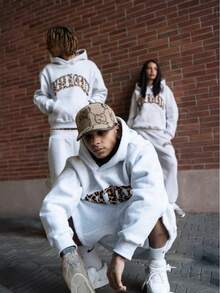 New Leopard Print Letter Embroidery Street Casual Long Pants Unisex Versatile Hooded Sweatshirt - 迷彩衛衣 - 查看 5