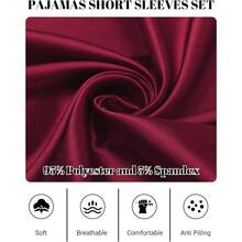 Silk Pajamas, Short Sleeve Button-Down Satin Pajama Set, Ruffle Design - Apricot - View 5