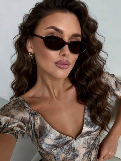 1 Pair Retro Oval Small Frame Fashion Glasses, , Stylish High-End Casual Street Photography Glasses, Suitable For Halloween