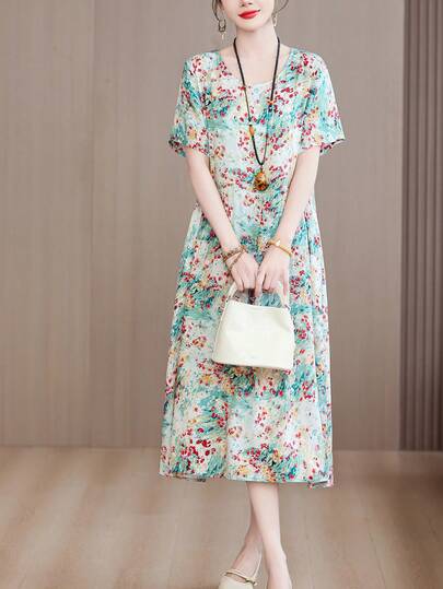 Đầm phong cách Bohemian in hoa lá mới cho mùa hè, thanh lịch dành cho nữ