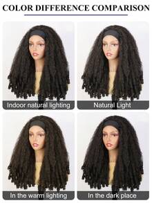 Afro Curly Headband Wig Synthetic Yaki Curly Half Wigs For Black Women Kinky Curly Glueless Wig With Bottom Bouncy Curls Blowout Style Natural Black 24 Inch - Black Brown - View 8