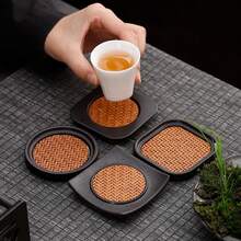 4pcs/Set Chinese Style Round Bamboo Woven Cup Coasters, Handmade Mats, Tea Cup Pads, Premium Tea Ceremony Cup Accessories - Multicolor - View 11