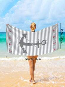 1条时尚简约灰色条纹沙滩巾，印有锚和海洋元素图案，超柔软速干超细纤维材质，适合旅行、露营、游泳池、瑜伽、健身、淋浴，是海滩游泳必备品，也是海滩度假的必备礼物（单面印花，多种颜色可选）。 - 灰色條紋 - 查看 8