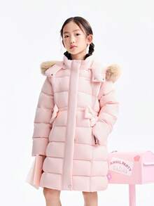 Annil [Extremely Cold Down Jacket]Children's Girls' Long-Sleeved Down Coat With Winter Collar And Hood, Thick Style, Warmth-Resistant Coat - Ice Cloud Powder - View 2