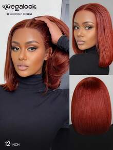 MEGALOOK 14英寸红棕色波波头假发，100%真人发，透明蕾丝，13x4蕾丝前额假发，#33色真人发直发波波头假发 - 自然逼真，适合日常佩戴，可打造办公室、僵尸新娘、万圣节、派对、Y2K风格、度假、户外角色扮演、校园、学校假期、圣诞节、派对、婚礼、节日等各种场合，适合女性佩戴。 - S33 - 查看 2