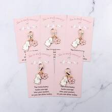 5个/10个可爱樱花兔钥匙扣，带口袋拥抱鼓励卡 | 适合学生/上班族/朋友 | 完美适用于复活节/生日/考试/毕业典礼/日常鼓励/节日祝福/异地关怀 | 金属材质 - 彩色 - 查看 5