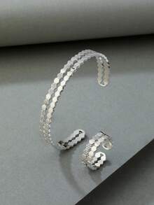 可调节铜镀蜂窝手链戒指套装，日常优雅与派对魅力兼具，是理想的礼物之选。 - 銀色 - 查看 4