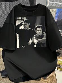 Friends TV Show Graphic T-Shirt For Men - 100%  Gang Design With Joey, Chandler, Monica & Ross - Casual Round Neck Short Sleeve Tee, Machine Washable Fan Apparel - màu đen - Xem 6