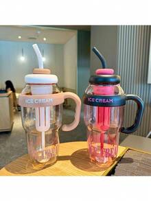 1pc New Sports High-Value Large Capacity Handle Cup Summer Ice Cup Plastic Straw Cup Leak-Proof New Year Gift - Multicolor - View 3