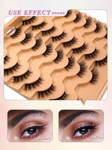 ENCHUW 16对半假睫毛，自然妆效，漫画风格，纤细卷翘，仿貂毛材质，适合派对佩戴 - 黑色 - 查看 4